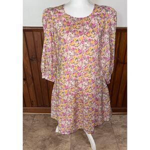 NWT Womens En Saison Pink Floral Seersucker Mini‎ Dress Pockets Open Back Size S